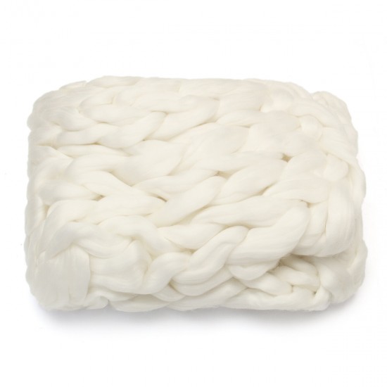 Hand-woven Blanket 120*150CM Knit Soft Warm Coarse Wool Bed Spread for Home Textiles