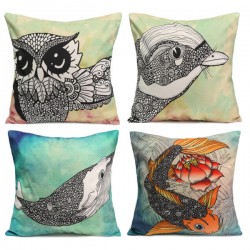 Owl Bird Fish Cotton Velvet Throw Pillow Case Back Waist Cushion Cover Home Sofa Decor