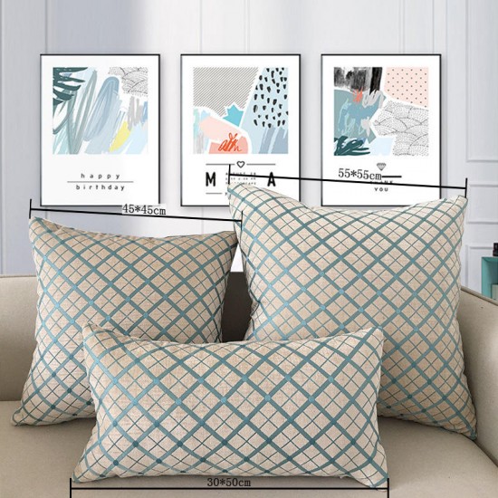 Chenille Fabric Sofa Cushion Cover Plaid Throw Pillow Cover Decorative Pillow Case for Car Home